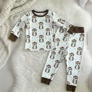 Bamboo Organic Adorable Brown and White Kids Pajamas baby Otter